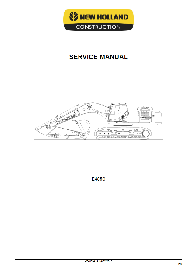 Official Service Manual 47483341A for New Holland E485C Crawler Excavators