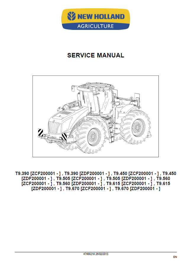 Official Service Manual 47488219 for New Holland T9 Tractors