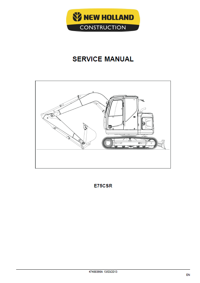 Official Service Manual 47488366A for New Holland E75CSR Midi Excavators
