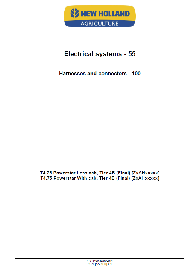 Official Service Manual for New Holland T4.75 PowerStar Tractor (47712634)