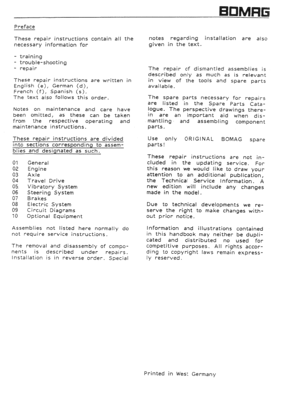 Official Service & Repair Manual for Bomag BW 213 Rollers
