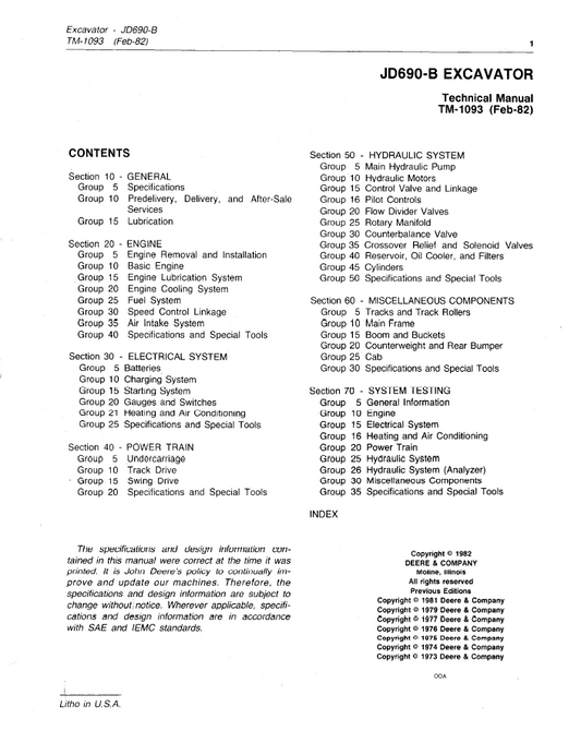 Official TM1093 Technical Manual for John Deere 690B Excavator