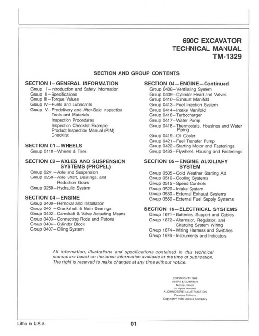 Official TM1329 Technical Manual for John Deere 690C Wheeled Undercarriage