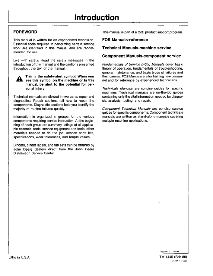 Official TM1445 Technical Manual for John Deere 595D Excavator