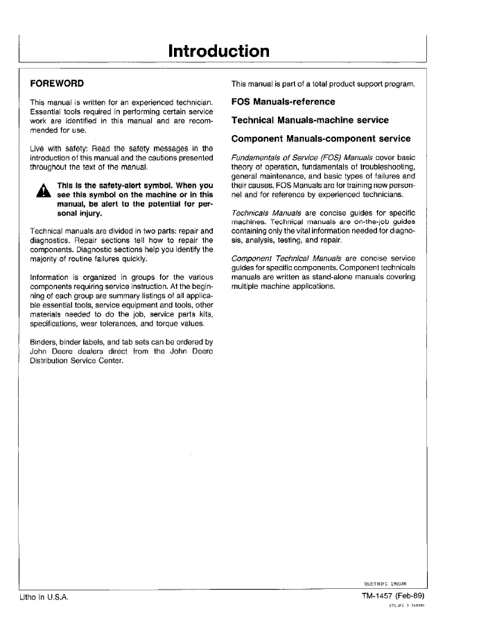 Official TM1457 Technical Manual for John Deere 495D Excavator