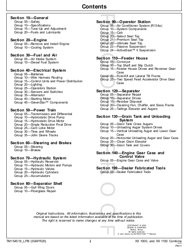 Official TM154519 Technical Service Manual for John Deere X9 Combines