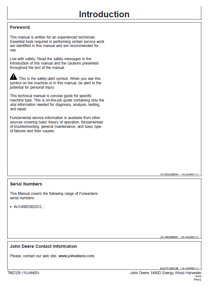 Official TM2328 Technical Manual for John Deere 1490D Harvester
