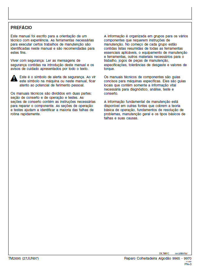 Official TM2695 Service Manual for John Deere 9965 9970 Harvester