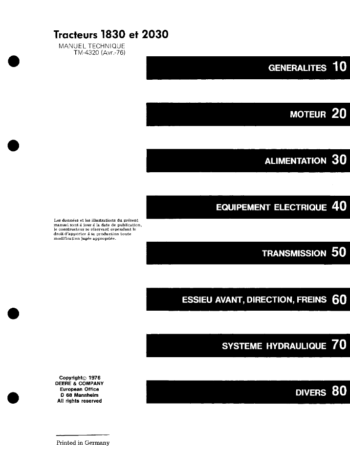 Official TM4320 Service Manual for John Deere 1830 and 2030 Tractors