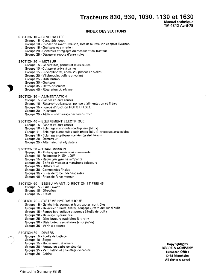 Official TM4342 Service Manual for John Deere 830 to 1630 Tractors