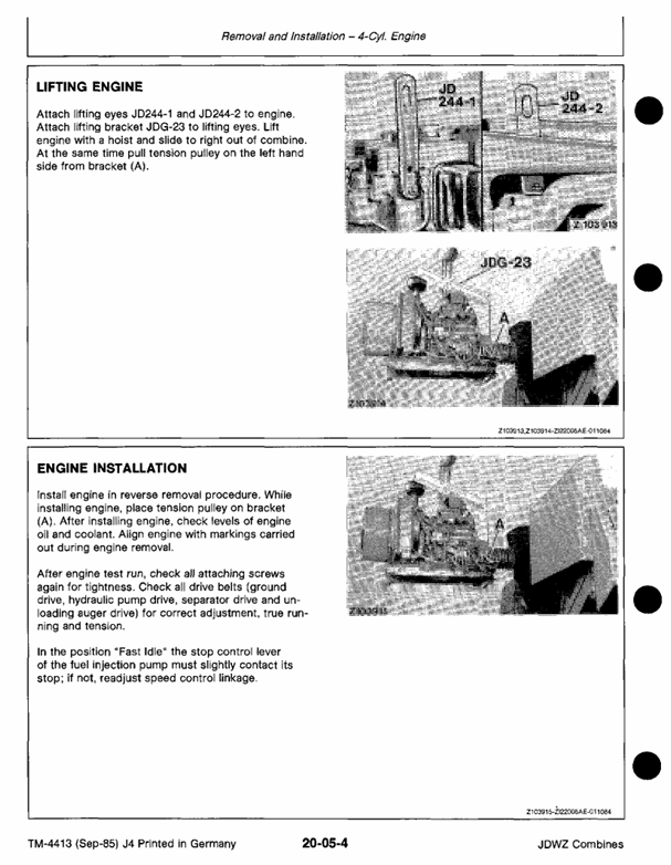 Official TM4413 Technical Manual for John Deere 1032 to 1055 Combines