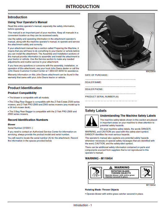 Operator Manual for John Deere 2 & 3 Bag Collection Systems