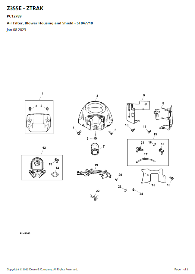 PC12789 John Deere Z355E Zero Turn Mower Parts Manual PDF Download