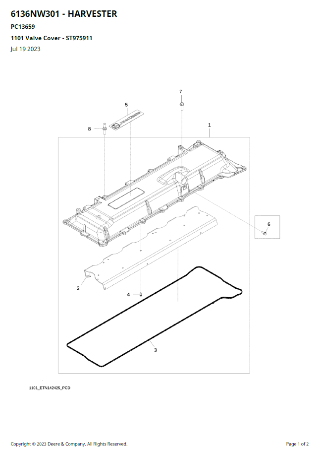 PC13659 John Deere 6136NW301 Harvester Parts Manual PDF Download
