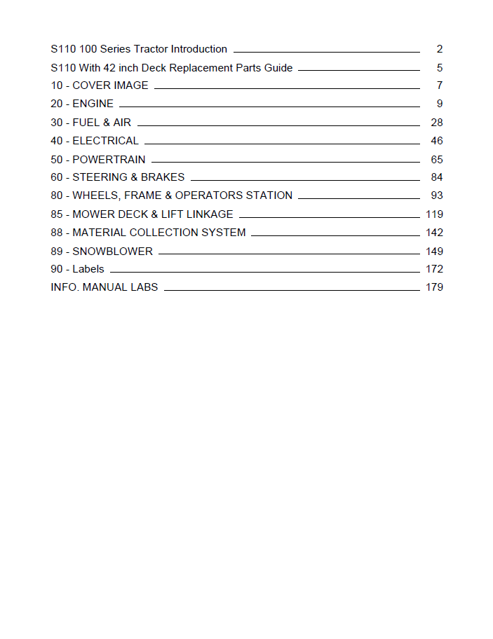 PC13989 John Deere S110 Lawn Tractor Parts Manual PDF Download