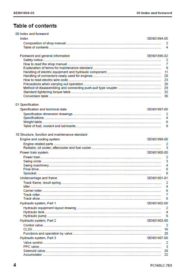 PC160LC-7E0 Hydraulic Excavator Repair Manual SEN01892-05