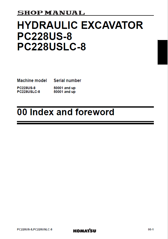 PC228US-8 PC228USLC-8 Komatsu Excavator Manual SEN05331-05 PDF