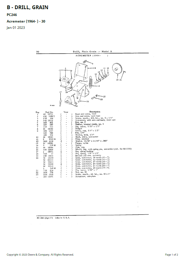PC246 John Deere Grain Drill Parts List & Diagram Manual