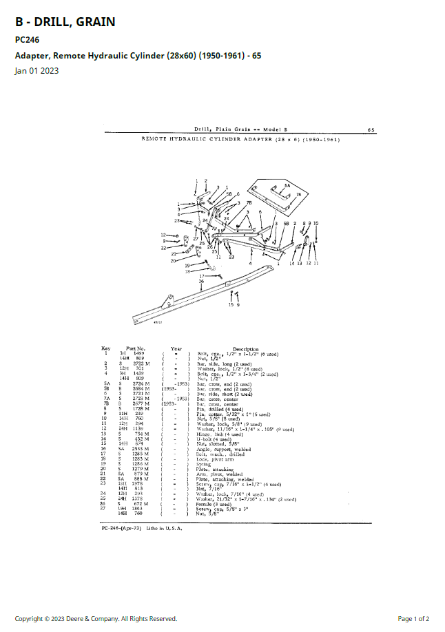 PC246 Parts Catalogue Manual for John Deere B Grain Drill PDF Download