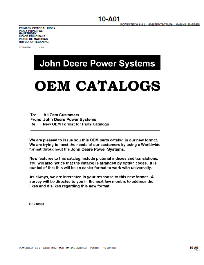 PC2481 John Deere 6068TFM75 6068TFM76 Marine Engine Parts Manual