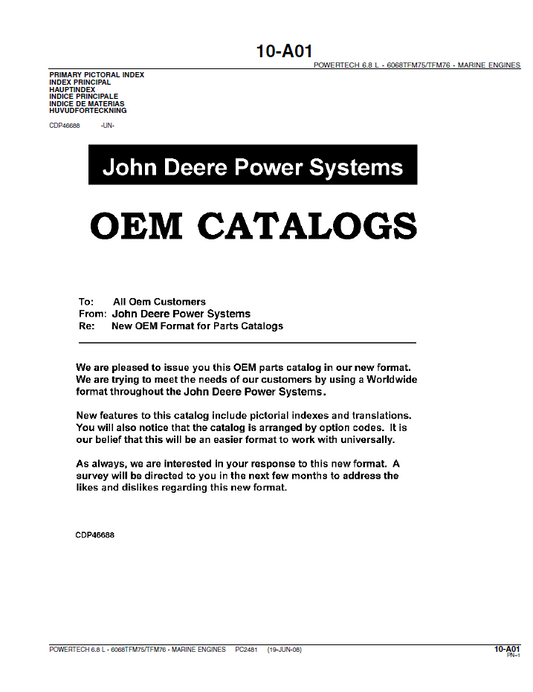 PC2481 John Deere Marine Diesel Engine Parts Catalogue & Diagram Manual