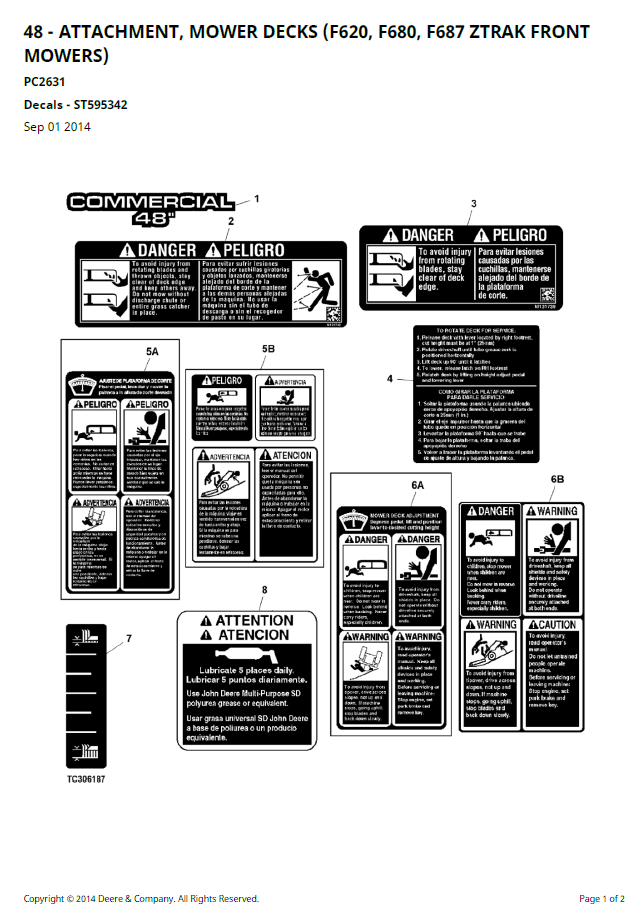 VPC2631 Parts Catalogue Manual for John Deere ZTrak Front Mowers PDF Download