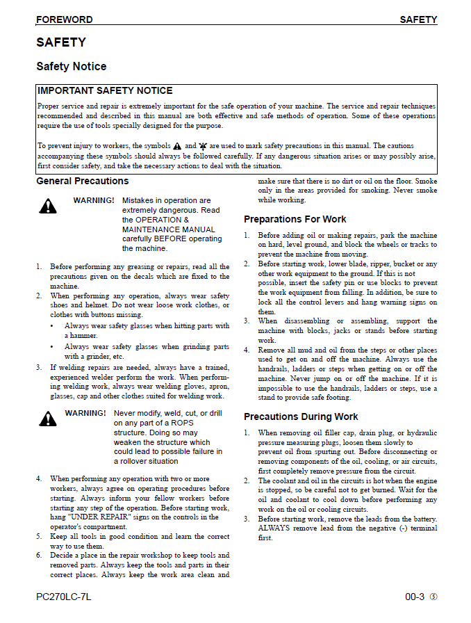 PC270LC-7L Hydraulic Excavator Service Manual CEBM005905