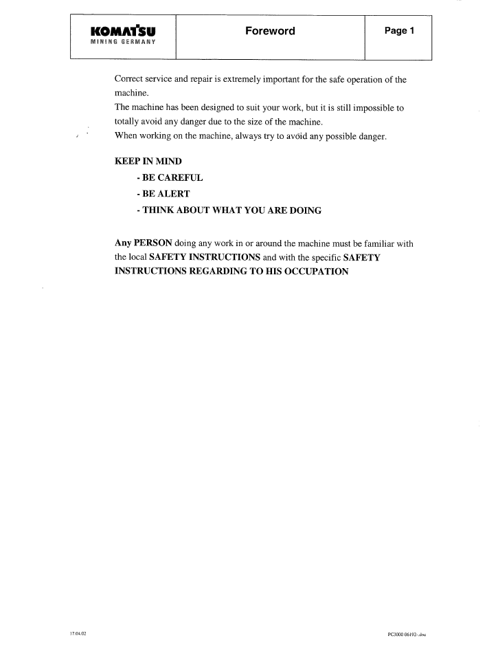 PC3000-1 Hydraulic Mining Shovel Repair Manual SMPC30006194