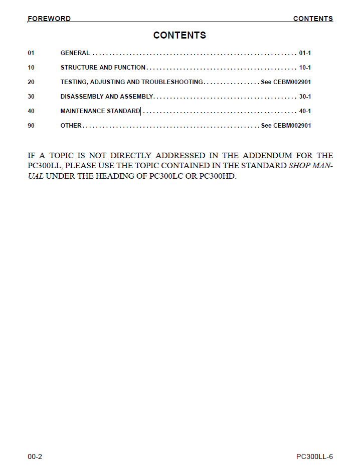 PC300LL-6 Komatsu Shop Repair Manual CEBD009500 PDF
