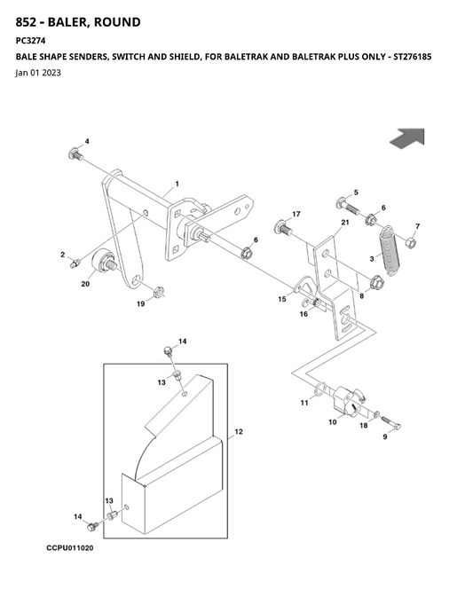 PC3274 John Deere 852 Baler Parts Manual with Detailed Diagrams