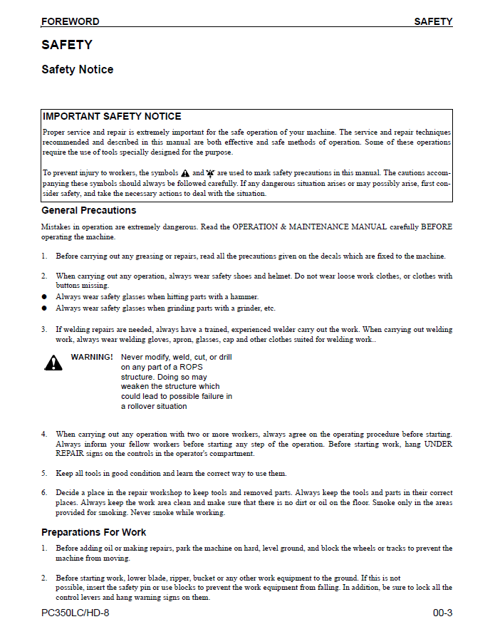 PC350LC-8 PC350HD-8 Excavator Service Manual CEBM007501