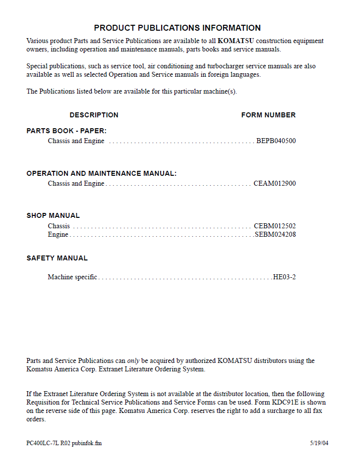 PC400LC-7L Komatsu Hydraulic Excavator Workshop Manual CEBM012503
