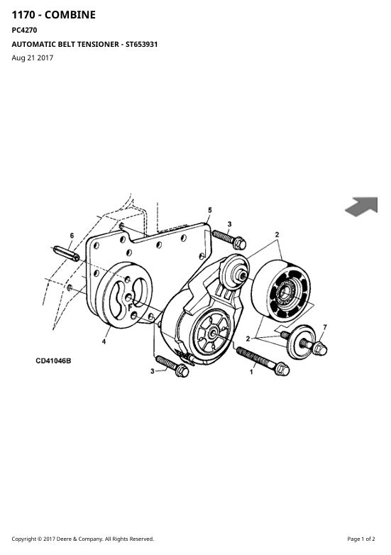PC4270 John Deere 1170 Combine Parts Catalog Manual