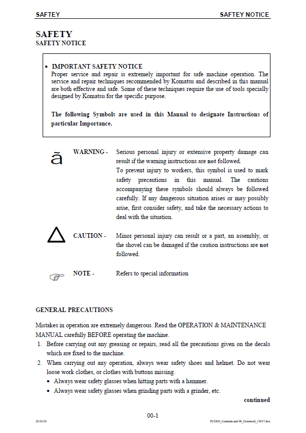 PC5500-6 Hydraulic Mining Shovel Repair Manual SMPC550015018D