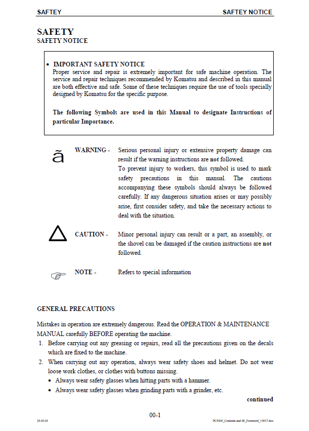 PC5500-6 Hydraulic Mining Shovel Repair Manual SMPC550015019