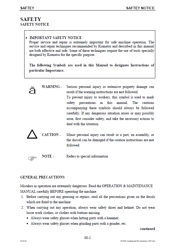 PC5500-6 Hydraulic Mining Shovel Repair Manual SMPC550015022D