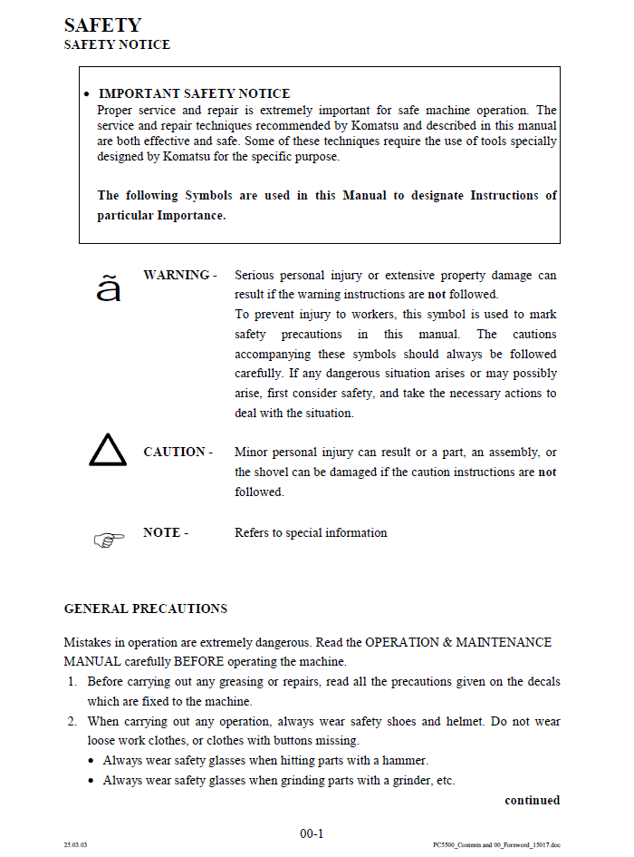 PC5500-6 Hydraulic Mining Shovel Repair Manual SMPC550015027D