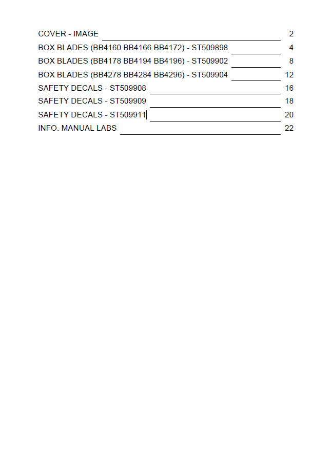PC9912 John Deere BB4160-BB4296 Box Blade Parts Manual PDF