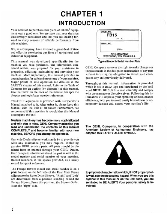 PDF Operator Manual for GEHL 1540, 1560 & 1580 Forage Blowers 904399