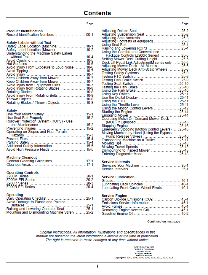 Pro Series Gas Mower Manual – John Deere ZTrak Models Z920M to Z985R