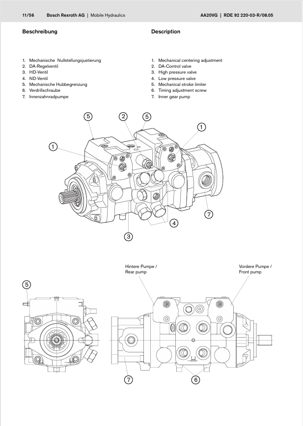 Rexroth A20VG Series 10 Combination Hydraulic Pump Manual PDF
