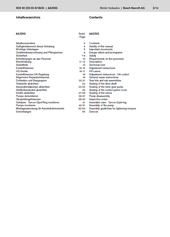 Rexroth AA20VG Combination Pump Skid-Steer Loader Repair Manual PDF