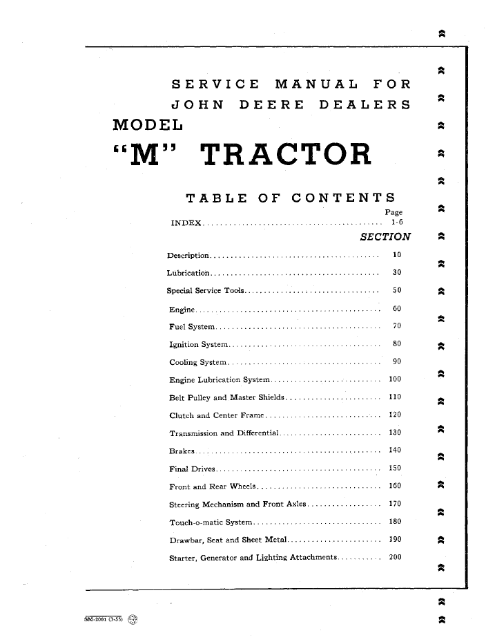 SM2001 John Deere M Series Tractor Maintenance & Repair Manual