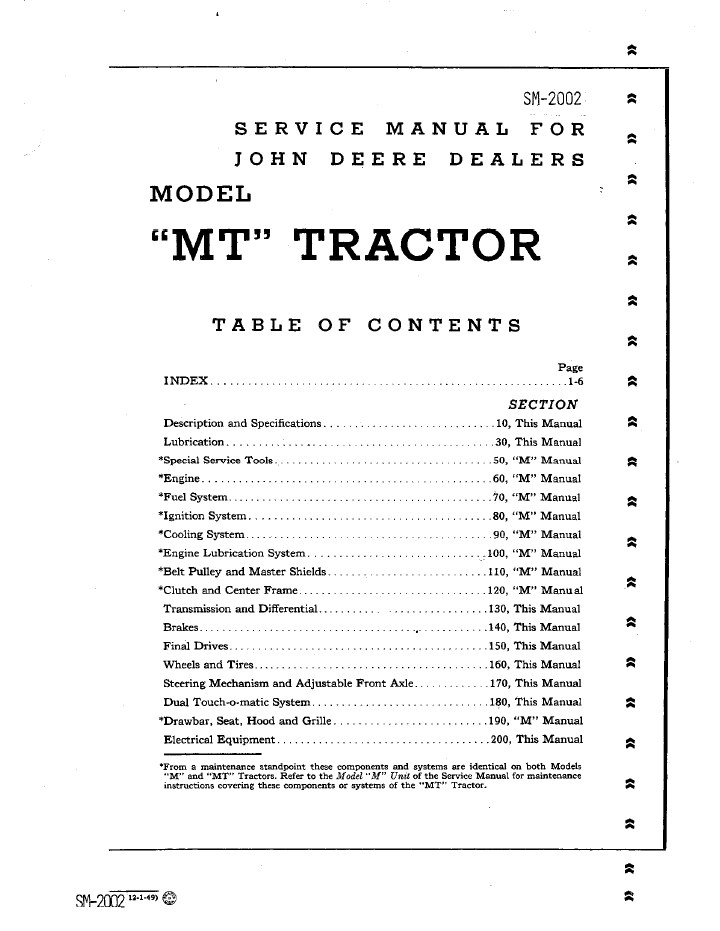 SM2002 John Deere MT Series Tractor Maintenance & Repair Manual