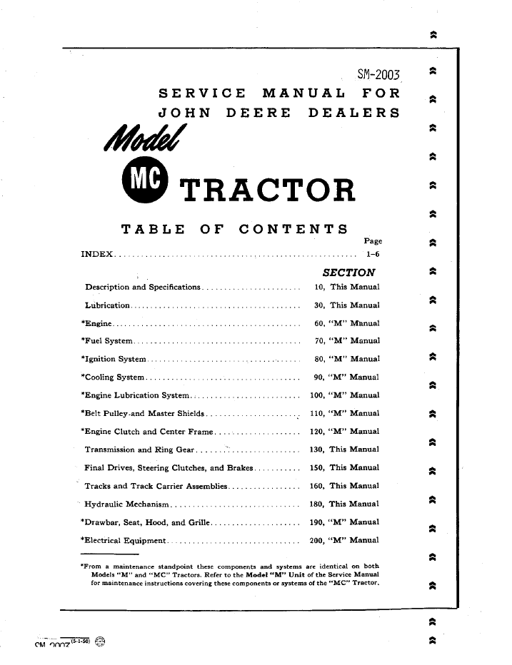 SM2003 John Deere MC Series Tractor Maintenance & Repair Manual