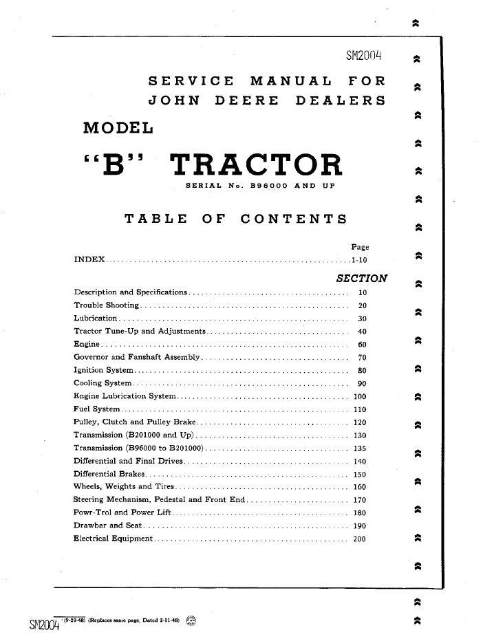 SM2004 John Deere B Series Tractor Maintenance & Repair Manual