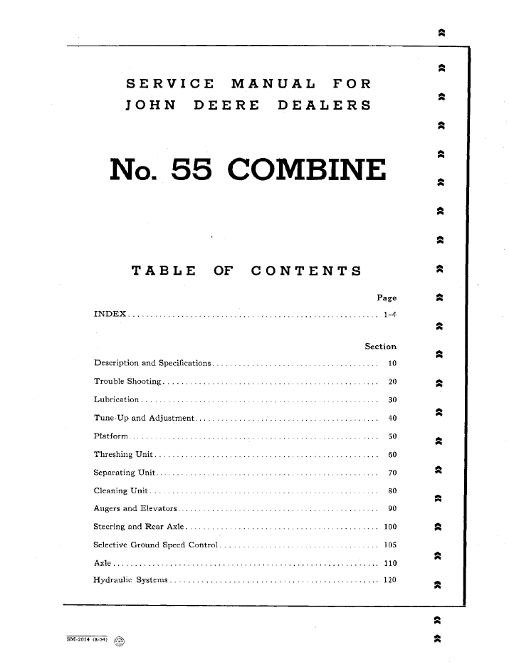 SM2014 John Deere No. 55 Combine Workshop & Maintenance Manual