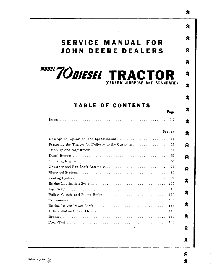 SM2017 John Deere 70 Diesel Tractor Workshop & Maintenance Manual