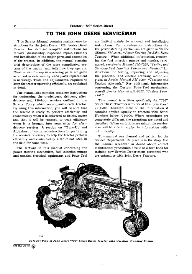 SM2020 John Deere 720 Series Tractor Workshop & Maintenance Guide