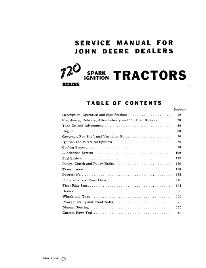 SM2025 John Deere 720 Spark Ignition Tractor Service Repair Manual